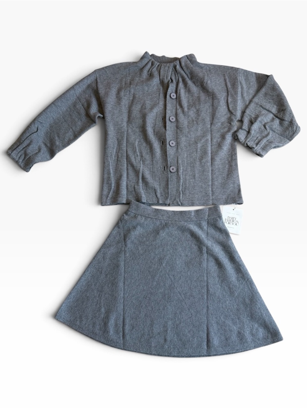 Women’s Gray Knit Button-Front Top & A-Line Skirt Set